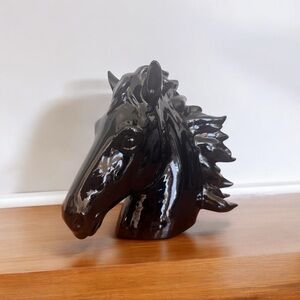 Italian Vintage Black Ceramic Horse Head Sculpture Figurine Art by Intrada Italy